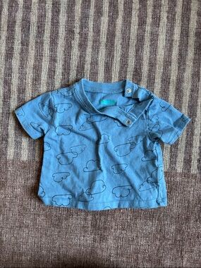 Blue Cloud-Print Kids Short Sleeve Top